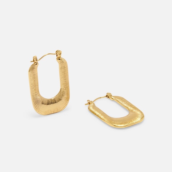 18K Gold Plated Large Hoop Earrings*Rectangular Hoops*Gold Waterproof Jewelry - Picture 2 of 8
